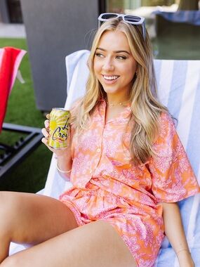 Pink Orange Floral Button-Up Romper